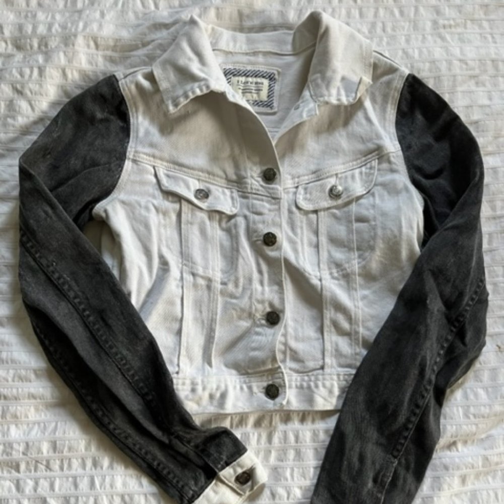 Black and white cropped denim jacket